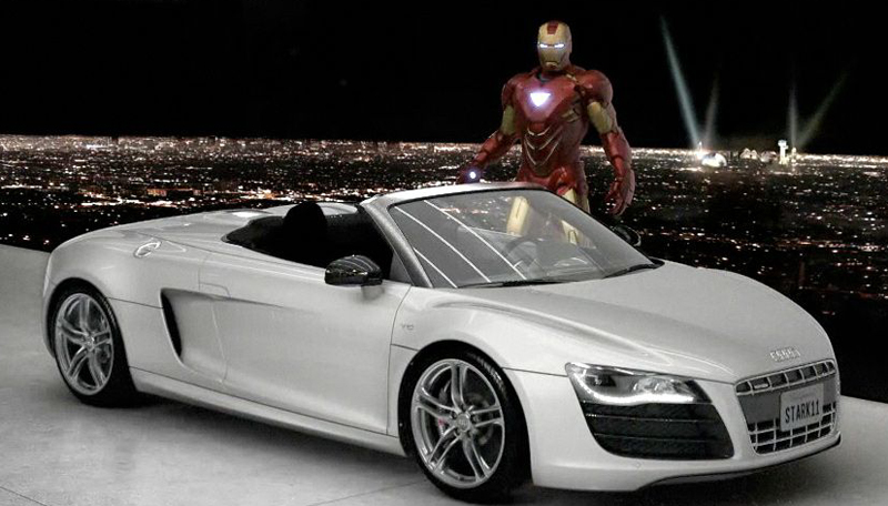 "Iron Man" showcases Audi cars.