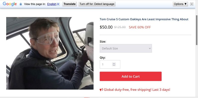 Cruise wears branded eyewear.