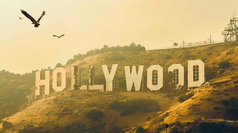 Hollywood sign battered