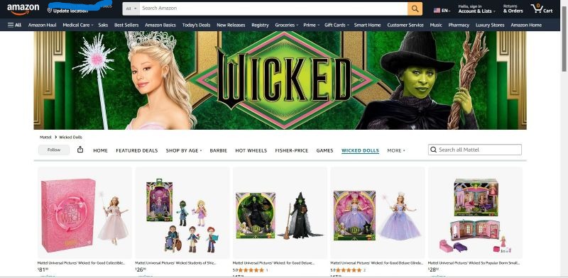 Amazon packs "Wicked" merchandise.