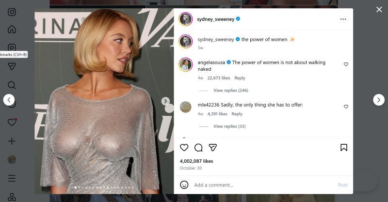 Sydney Sweeney see-through top.