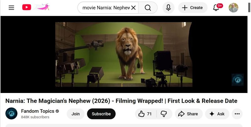 Narnia lion in a screen grab.